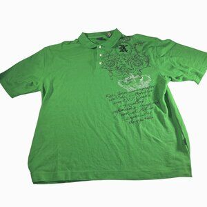 Y2K Karl Kani Gold Mens Green Hip Hop Polo Shirt Size 2XL Y2K Style Graphic